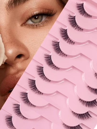 10 par naturliga lösögonfransar med halv öga, naturliga lösögonfransar med kattögon, sminkverktyg, extra långa och fluffiga fuskminkfransar, transparenta band med naturliga långa kattögonfransar, fluffiga lösögonfransar med 3D-mönster, mini söta superkorta lösögonfransar med halv öga, lämpliga för cosplay, extra långa lösögonfransar i europeisk och amerikansk stil.