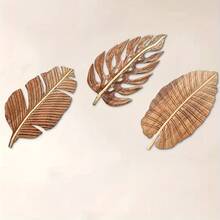 3 قطع ديكور جداري أوراق المانجو بطراز بوهيمي مصنوع يدويًا - ذاتي اللصق قابل لإعادة الاستخدام من الخشب، تصميم أوراق غير متماثل بلمسة طبيعية مطفأة، مناسب لغرفة المعيشة وغرفة النوم ومكتب المنزل، ديكور جداري خشبي، ديكور غرفة النوم، ديكور بطراز ريفي، لعشاق الطبيعة - كاكي - مشاهدة 5