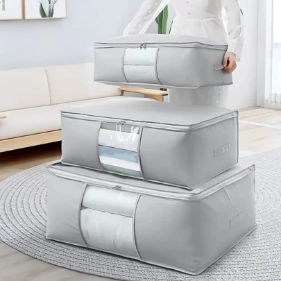 2pcs Large Capacity Storage Bags With Transparent Window, Dual Zipper And Handle - Durable Fabric Organizer Bags For Clothes, Bedding, Space Saving Home Organization, Under Bed Storage