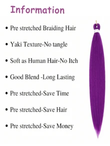 Purple Braiding Hair 30 Inch Pre Stretched Hair Long Straight Crochet Braids Yaki Texture Synthetic Fiber 3 Packs - Multicolor - View 3