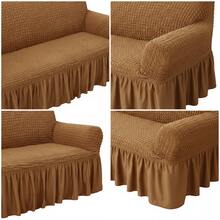 Funda elástica con falda bubble para sofá de 3 plazas - Caqui - Ver 3