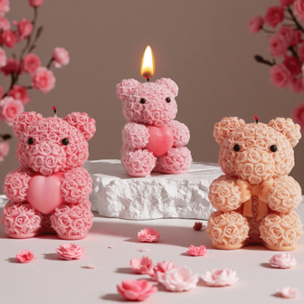 1pc Valentine's Day Rose Bear Silicone Mold DIY Bow Bear Scented Candle Ornament Birthday Gift