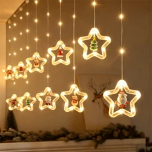 1 pieza cortina luz led de decoración navideña con diseño de estrella color cálida Cortina Luz Led Navideña Diseño Estrella Iluminación Cálida Decoración Hogar Evento - Amarillo - Ver 2