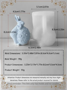 1个可爱兔子硅胶模具，适用于家居装饰、房间装饰、婚礼装饰、复活节装饰、DIY兔子蜡烛、手工环氧树脂石膏模具，女士礼物、复活节礼物 - 白色 - 查看 10