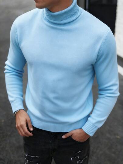 GRDR Men's Long Sleeve Turtleneck Knit Sweater, Versatile For Daily Wear