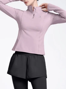 CAMEL CROWN Women's Yoga Outfit Set, Autumn/Winter Morning Exercise Suit, Windproof, Slim-Fit, Casual, Fleece Lining, Warm Sports Jacket And Pants 2 Pieces Set - Duruo Purple/Smoky Purple - View 3