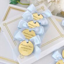 Personalized Gold Acrylic Mirror Tag, Wedding Name Tag, Thank You Label, Save The Date Tag, Valentines Day Tag, Reception Token, Luxury Tag, Cake Charm,Ramadan Decor Tag,Valentine's Day Gift Tag - Gold Round White Ribbed Ribbon - View 4