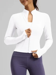 Zip-Up Athletic Jacket - Slim Fit StretchyPolyester Fabric For Workouts & Casual Wear-Available In-Activewear For Women FitnessJacket Shaping Jacket Bbljacket - 白色 - 查看 3
