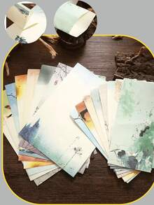 Un/Dos juegos de sobres (Un juego incluye 2 sobres chinos + 4 hojas de papel de carta), con un diseño retro de loto, incluye tarjetas de regalo, sobres de papel chinos y sobres de almacenamiento con estampado de hojas, adecuado para invitaciones de bodas, suministros de oficina y regalos para el Día de San Valentín. - color - Ver 1