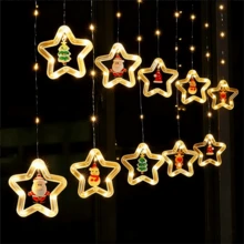 1 pieza cortina luz led de decoración navideña con diseño de estrella color cálida Cortina Luz Led Navideña Diseño Estrella Iluminación Cálida Decoración Hogar Evento - Amarillo - Ver 3