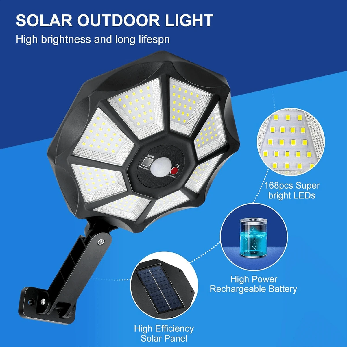Luces solares para exteriores, luces de estacionamiento impermeables, con sensores de movimiento, adecuadas para patios, jardines, alumbrado público, iluminación de calles residenciales, con control remoto, aptas para estacionamiento al aire libre. - Negro - Ver 1