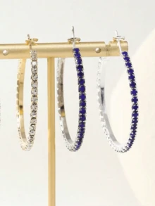 1 par de pendientes de aro elegantes y de moda de 4.5cm decorados con rhinestones, pendientes elegantes personalizados con un toque de alta gama, versátiles para uso diario y eventos - bucles para las orejas de 4,5 cm - Ver 8