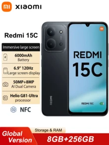Xiaomi Redmi 15C 8+256G Smartfon w wersji globalnej 6,9-calowy wyświetlacz Dot Drop, ogromna bateria 6000 mAh, obsługuje szybkie ładowanie 33 W, procesor Helio G81-Ultra, wyraźny podwójny aparat 50 MP AI