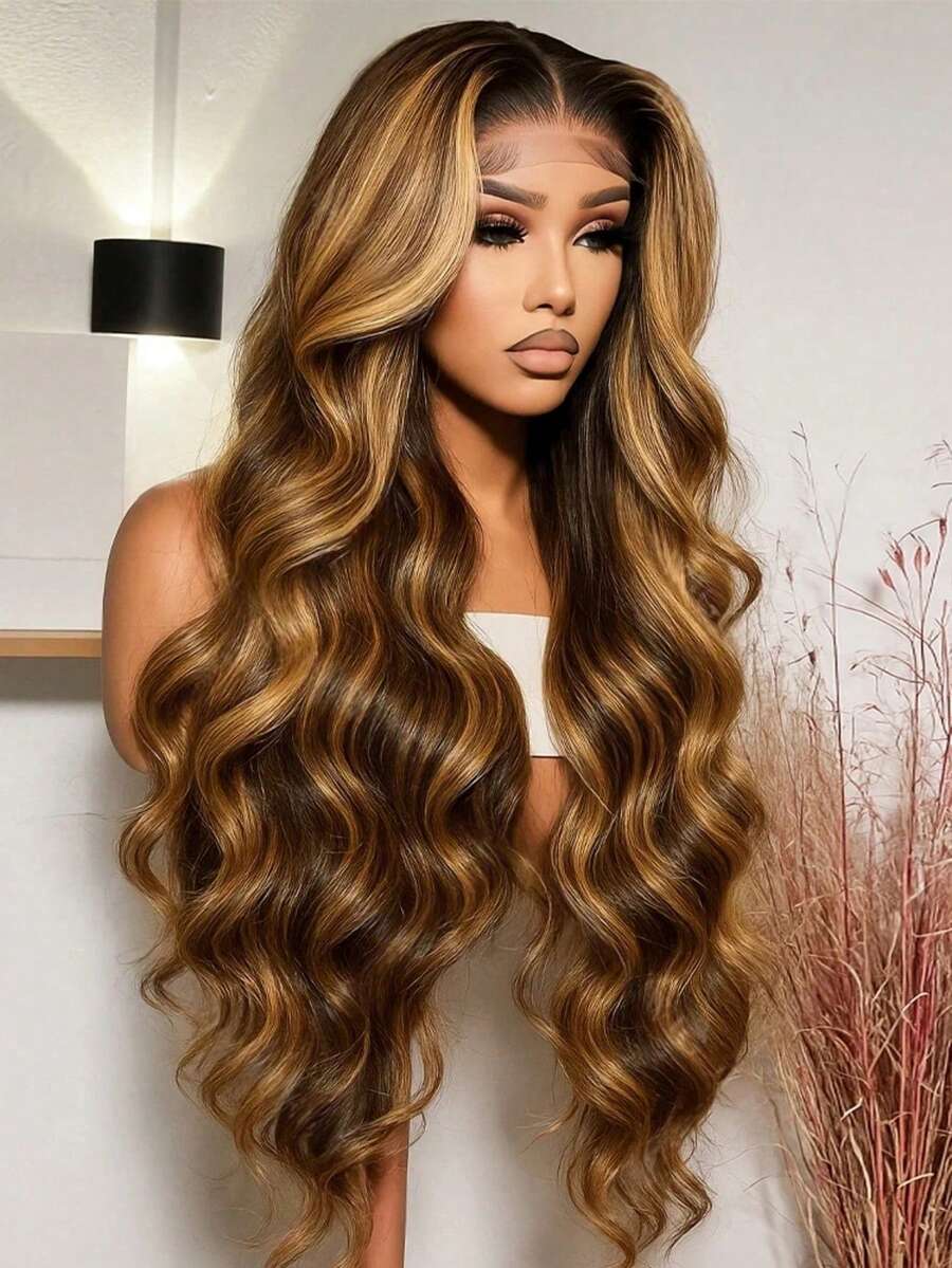 30 Inch 250% Density Ombre Honey Blonde Lace Front Wig Human Hair 13x4 HD Highlight Body Wave Lace Front Wigs Human Hair For Women Glueless Pre Plucked With Baby Hair 4/27 Colored HD Lace Wig Human Hair - S4/27 - 查看 1
