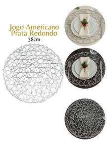 Jogo Americano Natalino Trançado 38cm Redondo Dourado Prata Vermelho Natal Elegante Luxo VMP - Redondo Prata - 2UN - Visão 1