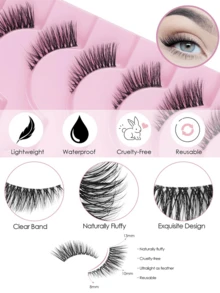 10对自然半眼假睫毛，自然猫眼假睫毛化妆工具，超长蓬松仿貂毛睫毛，透明带自然长猫眼假睫毛，3D蓬松假睫毛，迷你可爱超短半眼假睫毛，适合角色扮演，欧美风格超长假睫毛。 - 黑色 - 查看 4