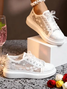 New Women Comfortable Breathable Low-Top Casual Sneakers, Preppy College Style Fashion Vacation Street Wear - White - View 10