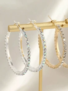 1 par de pendientes de aro elegantes y de moda de 4.5cm decorados con rhinestones, pendientes elegantes personalizados con un toque de alta gama, versátiles para uso diario y eventos - bucles para las orejas de 4,5 cm - Ver 13