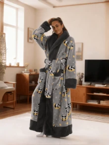 男女通用哥特骷髅印花毛绒浴袍，加厚蓬松，带口袋，保暖家居服，适合新年角色扮演和日常休闲穿着，流行的哥特风睡衣，休闲穿着和情人节礼物的理想之选。 - 彩色 - 查看 6