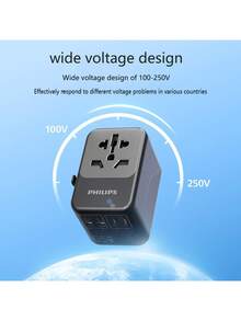 PHILIPS Convertidor de energía universal SPB1008: rendimiento de carga de 65 W de alta eficiencia, tecnología de nitruro de galio, compatibilidad de enchufe global, diseño de viaje liviano. - Ver 5
