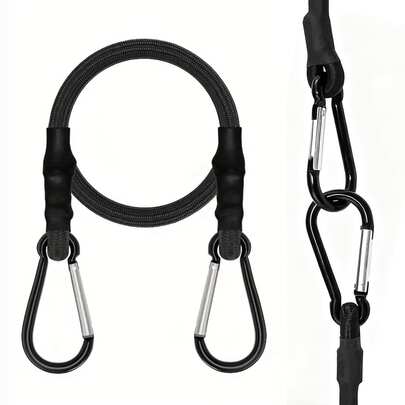 Elastiskt gummisnöre med karbinhake, högkvalitativt svart gummisnöre med karbinhake, för utomhustält, bagagehylla, camping, last, cykel, transport, förvaring