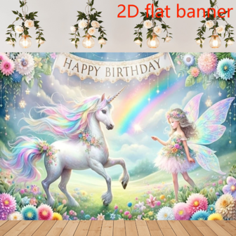 2D Flat Banner 1pc Enchanting Princess Birthday Party Decoration Banner - Vibrant Polyester Cloth With Unicorn Design, Perfect For Room Decor, Photo Booth Props, Birthday Cake Table Supplies, And Festive Celebrations
