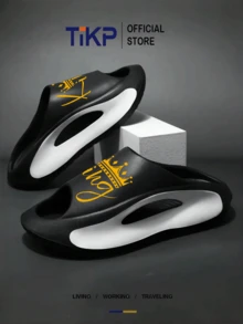 TIKP Men's Fashionable Lightweight EVA Slippers, Non-Slip Open Toe Sandals, Casual Summer Slides, Suitable For Outdoor, Beach, Shower, Unisex - Black, White and Gold KING - View 3