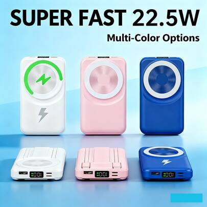 Magsafes 10000mAh Magnetic Wireless Power Bank With Foldable Stand And LED Display. Portable Charger With 22.5W PD Fast Charging Battery Pack, Comes With Two Data Cables, Wireless Charging, Compatible With IPhone 17/16/15/14/13/12 Mini Pro/Pro Max, And Android Phones. Makes A Great Gift.