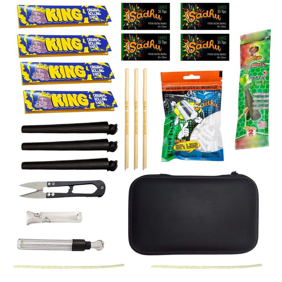 MEGA Kit 22 Complete Items Silk Mouthpiece  Case Mocó Scissors Pestle Silk And Glass Mouthpiece With Mouthpiece Cleaner - 黑色 - 查看 1