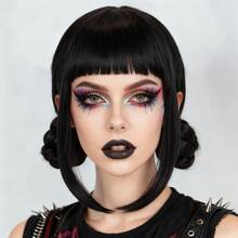 Parrucche da cosplay per donne Megastars, parrucche sintetiche resistenti al calore senza colla per feste di Ognissanti, capelli rossi lisci extra lunghi con 2 code di cavallo e capelli finti viola ultra lunghi con treccia rimovibile con molletta, capelli neri lisci corti con doppio chignon, alta densità, aspetto naturale, adatte per principianti, ideali come regali per vacanze, concerti musicali, compleanni, Natale