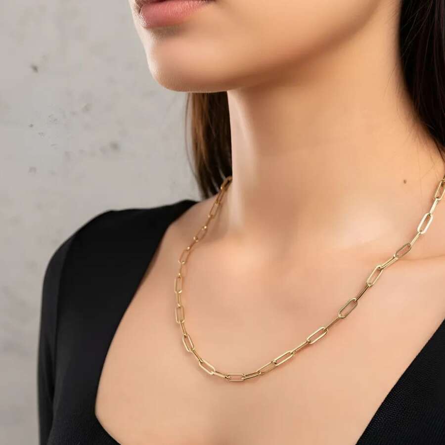 Genuine Stainless Steel Gold Padlock Chain Necklace Unisex - Gold - View 1