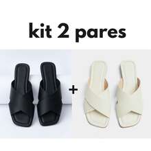 Kit Of 2 Pairs Of Women's Summer Flat Sandals, X-Shaped, Crossed Design. - 黑白 - 查看 6