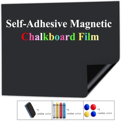 Magnetic Blackboard Wall Sticker, Writable & Erasable Blackboard Paper, Easy To Clean, Self-Adhesive & Removable Blackboard, Variety Of Sizes Available, Suitable For Office And Home Use, Comes With Water-Soluble Chalk, Magnetic Eraser And Magnets