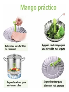 9'' Vaporera Verduras Vaporizador Cesta Plegable Color Gris Frecuencia 9 INCHES - Plateado - Ver 4