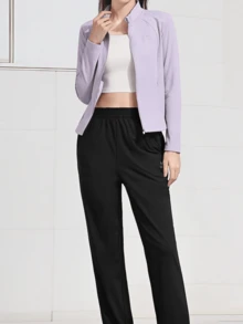 CAMEL CROWN Ensemble tenue de yoga pour femmes, survêtement pour le matin en automne/hiver, coupe-vent, ajusté, décontracté, doublé polaire, veste et pantalon de sport chauds, ensemble 2 pièces