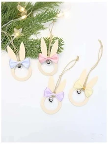 1pc Decorative Accessories/Wooden Hanging Decor/Bow Bell Hanging Decor/Rabbit Hanging Decor - Multicolor - View 11