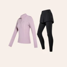 CAMEL CROWN Women's Yoga Outfit Set, Autumn/Winter Morning Exercise Suit, Windproof, Slim-Fit, Casual, Fleece Lining, Warm Sports Jacket And Pants 2 Pieces Set - Duruo Purple/Smoky Purple - View 4