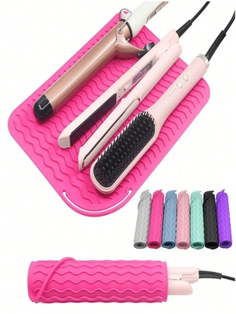 1 pieza Almohadilla de silicona resistente al calor para herramientas de peinado, almohadilla de viaje portátil, almohadilla de aislamiento térmico para herramientas de peinado, evita quemaduras en la superficie, adecuada para rizadores, alisadores y otras herramientas de peinado. Esencial para salón, peluquería, viajes, vacaciones en la playa, baño, dormitorio, tocador en el hogar