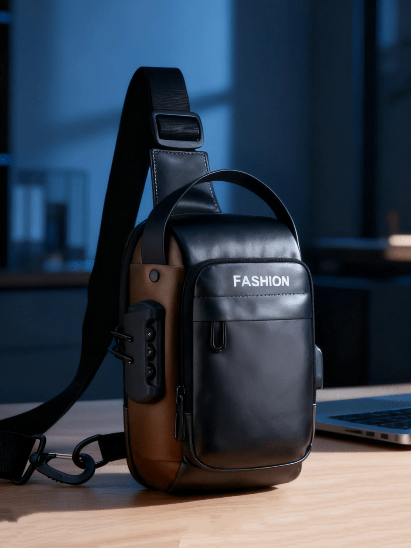 2025新款多功能密码锁商务单肩斜挎包，适合男士四季，日本运动骑行胸包