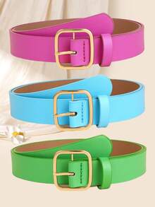 （3件套）女士方扣腰带 - 时尚百搭装饰腰带，粉色配饰，适合夏季、秋季、万圣节等场合