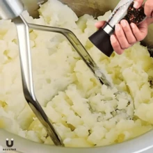 Stainless Steel Wavy Potato Masher - Suitable For Making Vegetable & Fruit Puree In Kitchen, Essential Kitchen Tool | Modern Kitchen Gadget | Durable Kitchenware, One-Touch Operation, Easy To Clean Baby Food Masher