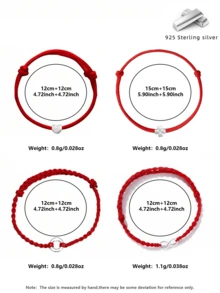 S925 Sterling Silver Braided Bracelet Minimalist Lucky Red String, Valentine Gift For Her Girlfriend BFF, Adjustable Wrist Rope With Gift Box