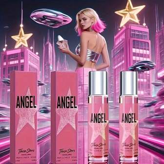 2pcs Angel Women's Perfume Oil - Long Lasting Luxurious Fragrance, Alcohol-Free Makeup Formula, 10-20% High Concentration, Pink Bottle With Star Cap, Leak-Proof Design, Suitable For Sensitive Skin, Ideal Gift (Birthday/Christmas/Valentine's) - Pink Suitable For Party, Travel, Daily Use - Angel Scent With Citrus, Jasmine, Rose, Amber And Musk Notes, 10ml Women's Luxury Gift, Most Suitable For Women's Long Lasting Spray, Women's Lasting Original Fragrance