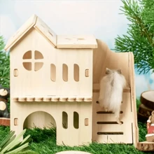 1PC Hamster Solid Wood Small House Swing Sleeping Nest Seesaw, Suitable For Golden Bears, Double-Layer Villa Hamster Toy Supplies, Movable Hamster Nest Ladder Small Pet Villa-Multi Room Wooden Hamster Maze And Hiding Place - Providing Fun Activities And Comfortable Nests For Your Pets - Multicolor - View 2