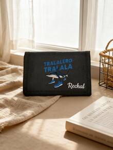 1pc Customizable Horizontal Wallet. Cartoon Shark And Monkey Print, Lightweight. Suitable For Work, Business, Travel, Outdoor Sports. Boys' Short Oxford Cloth Wallet, Hook And Loop Tri-Fold Wallet, Can Be Used As Coin Purse And Card Holder.