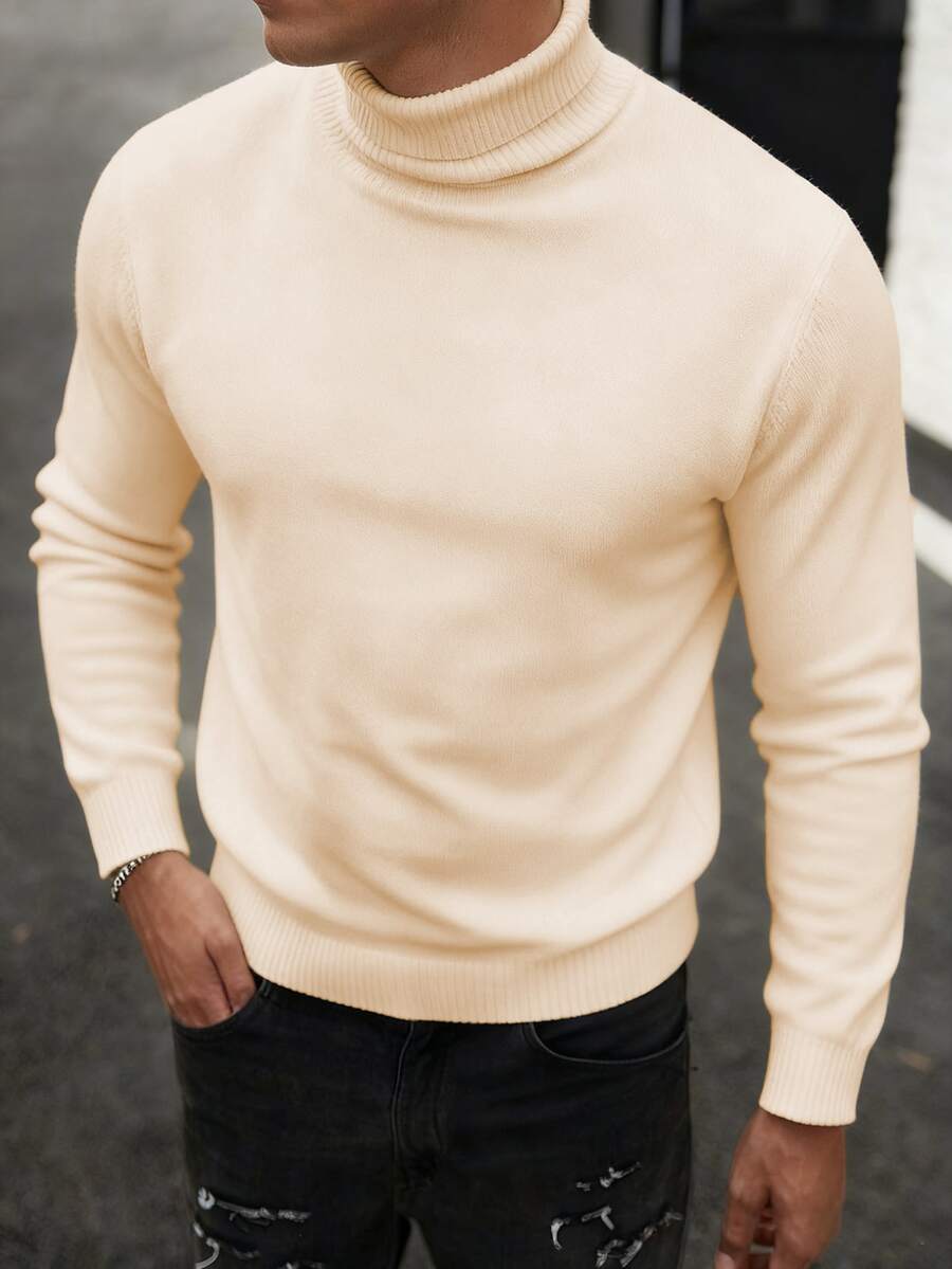 GRDR Men's Long Sleeve Turtleneck Knit Sweater, Versatile For Daily Wear - Apricot - View 1