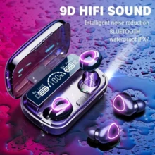 新款TWS蓝牙耳机，免提LED显示屏耳机，蓝牙HiFi立体声音乐无线耳塞，入耳式防水游戏耳机，适用于智能手机触控耳机 - 黑色 - 查看 2