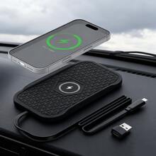 Bonola车载硅胶无线充电器防滑垫（适用于大众汽车），15W手机无线快充USB-C数据线无线充电器