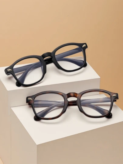 1pc Retro Round Frame Computer Glasses, Fashion Business Casual Glasses With Colorblock Decor