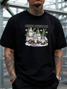 Rústica Playera de Algodón para Hombre con Estampado de Camioneta Verde con Árboles de Navidad, Estilo Retro, Perfecta para Navidad, Viajes, 220 g 100 % algodón, Resistente y Estilizada, Súper Vendedor - Negro - Ver 3